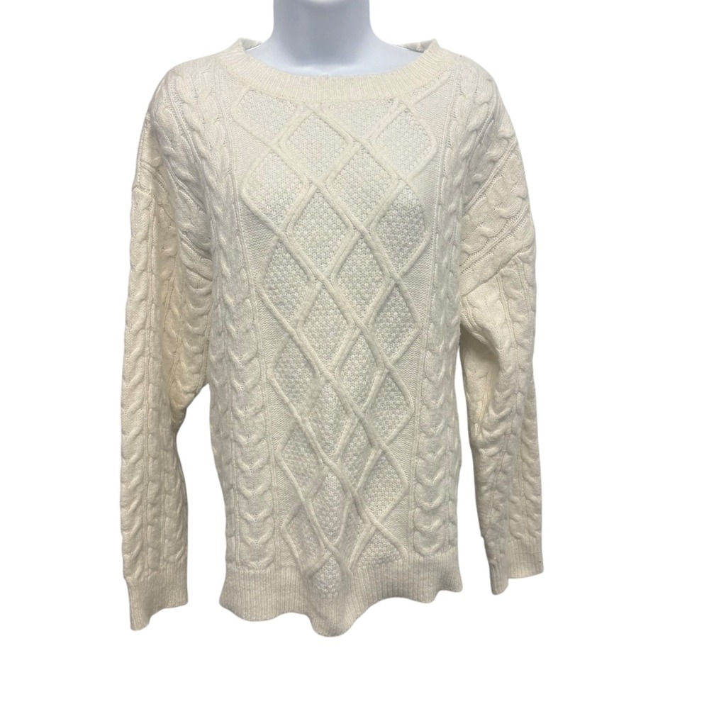 Ultra Flirt Cream White Cable Knit Diamond Lattice Sweater Women's Large
